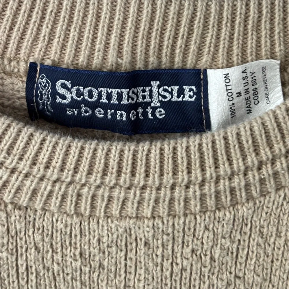 Vintage 90s Scottish Isle Golf Sweater Cream Preppy Old Money Grandpacore size M